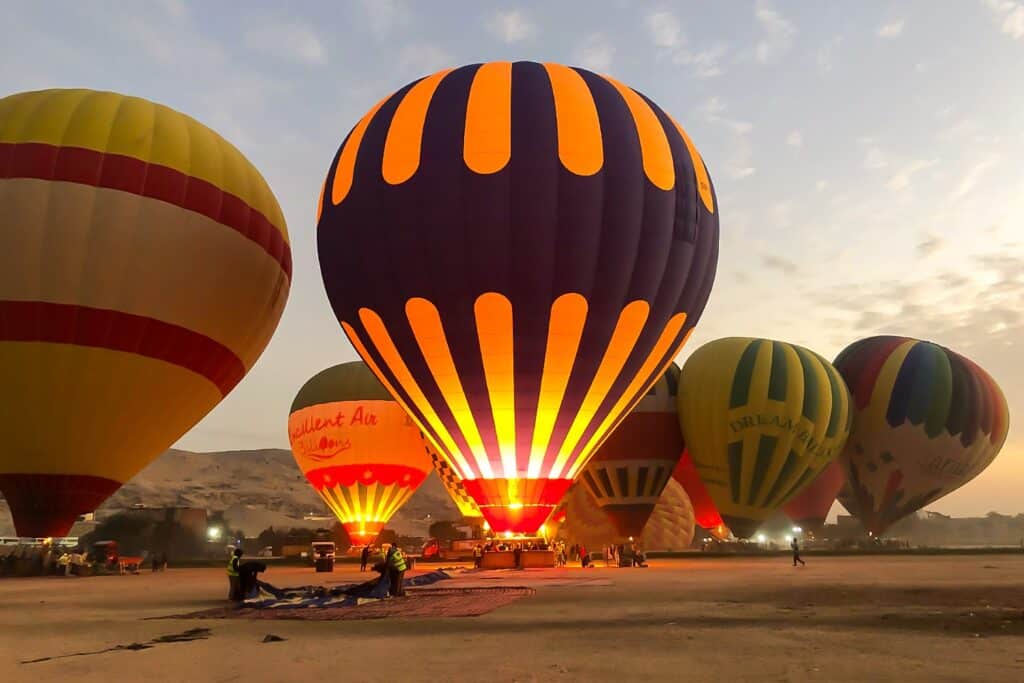 Luxor hot air balloon ride at sunrise over the West Bank and the Nile River