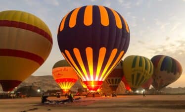 Luxor hot air balloon ride at sunrise over the West Bank and the Nile River