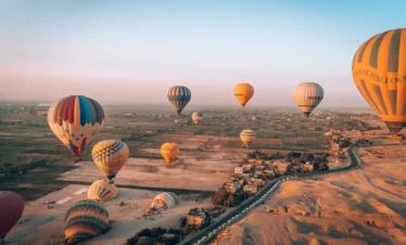 Luxor hot air balloon ride at sunrise over the West Bank and the Nile River