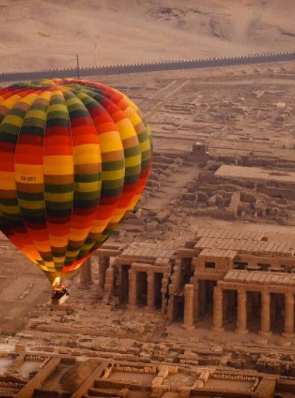 Luxor hot air balloon ride at sunrise over the West Bank and the Nile River