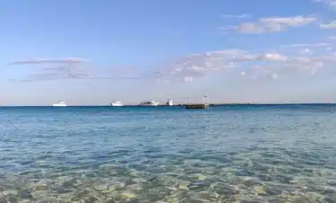 Private boat arriving at Mahmya Island nature reserve in Hurghada