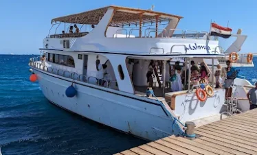 Private boat arriving at Mahmya Island nature reserve in Hurghada