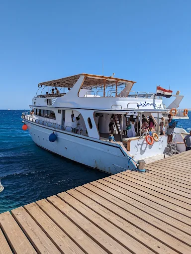 Private boat arriving at Mahmya Island nature reserve in Hurghada