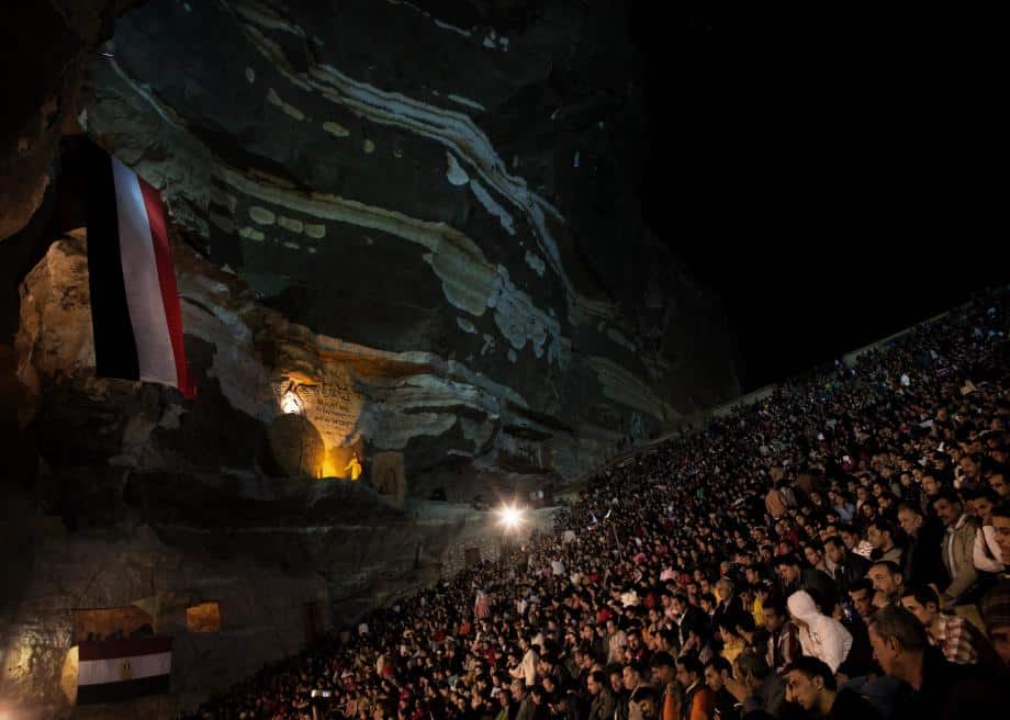 Christian worship service inside the Cave Church in Cairo