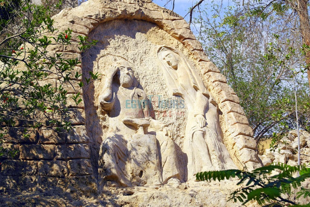 Biblical rock carvings inside the Cave Church in Cairo