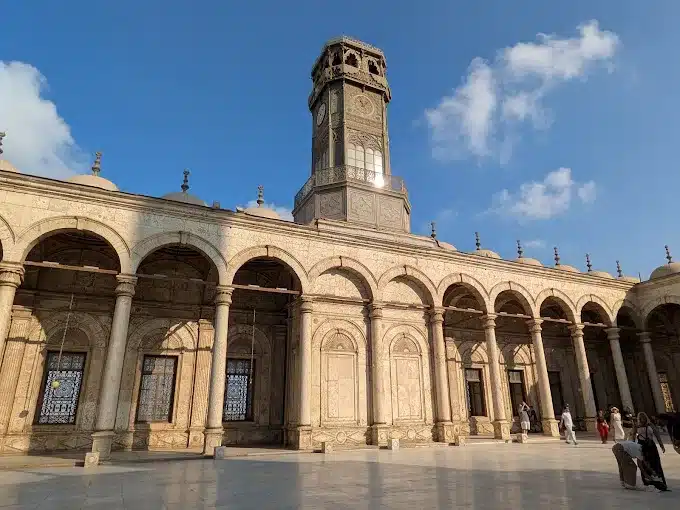 French clock tower in the courtyard of Muhammad Ali Mosque Cairo