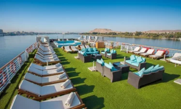 swimming pool and relaxation area on Acamar Nile Cruise