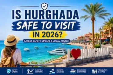 Tourists enjoying Hurghada's Red Sea resorts, marina, beaches, and boat trips in Egypt during 2026